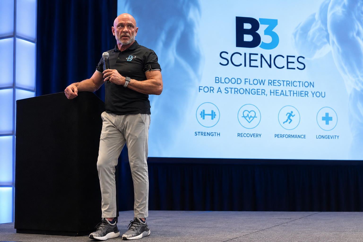 Dr. Mike DeBord demonstrating blood flow restriction training